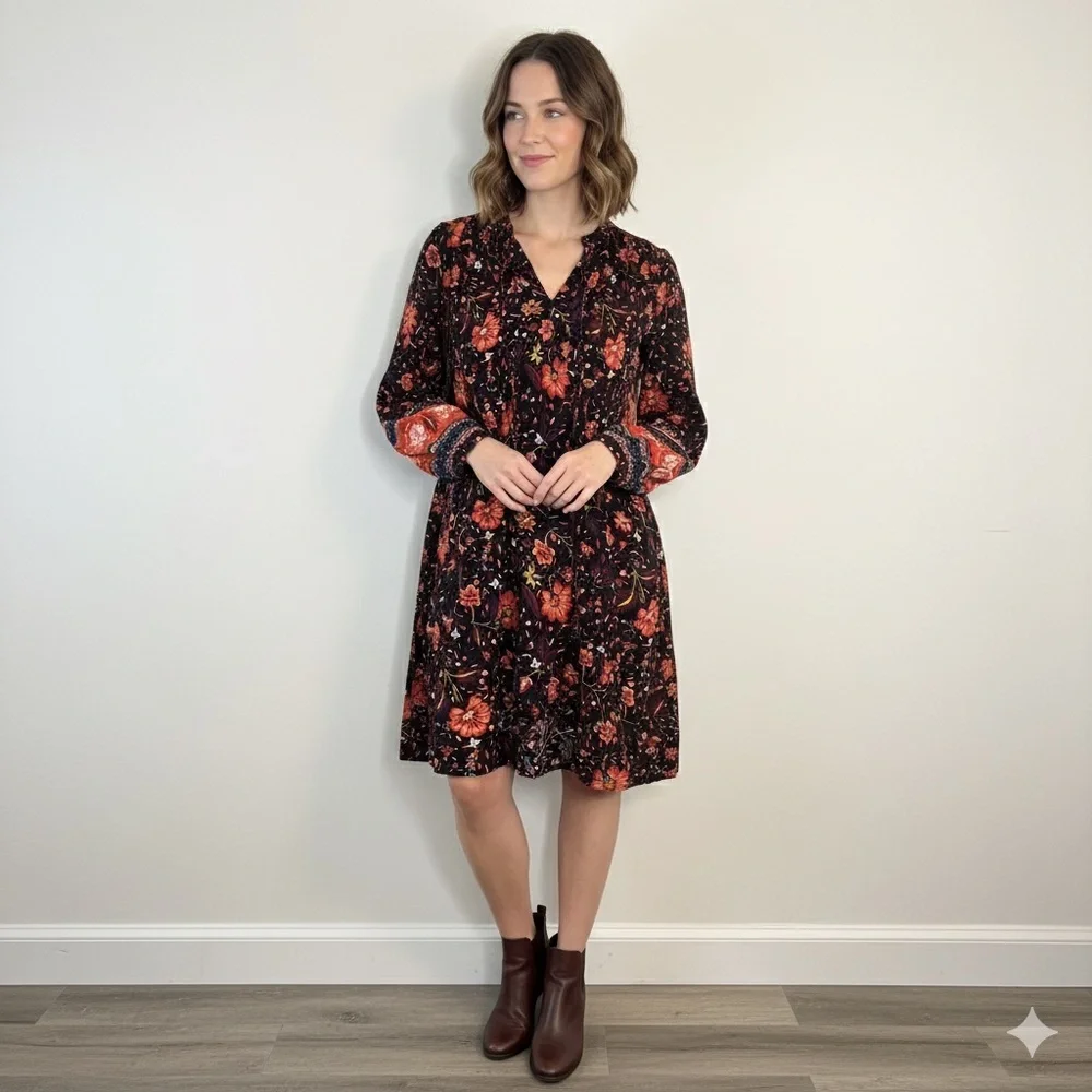 Old Navy Black Floral Long Sleeve Dress Old Navy Black Floral Long Sleeve Dress